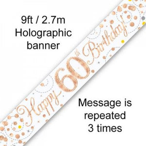 Sparkling Fizz Rose Gold 60th Birthday Foil Banner