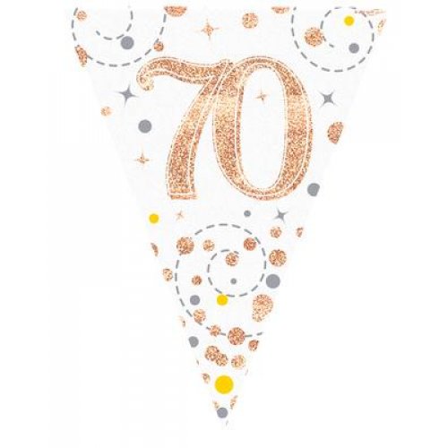 Sparkling Fizz Rose Gold 70th Birthday Flag Banner