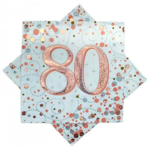 Sparkling Fizz Rose Gold "80" Napkin - Pack of 16