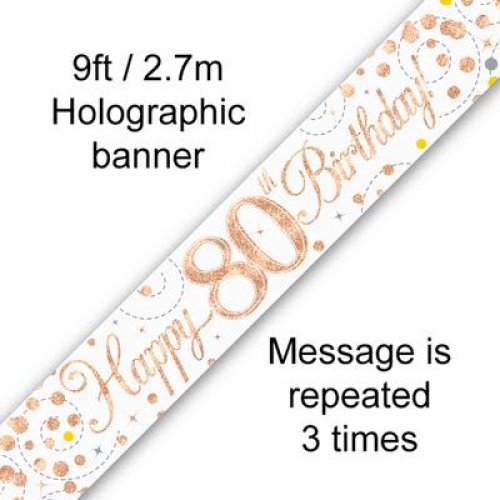 Sparkling Fizz Rose Gold 80th Birthday Foil Banner