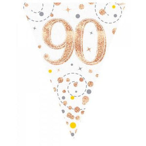 Sparkling Fizz Rose Gold 90th Birthday Flag Banner