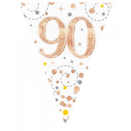 Sparkling Fizz Rose Gold 90th Birthday Flag Banner