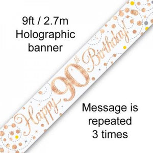 Sparkling Fizz Rose Gold 90th Birthday Foil Banner