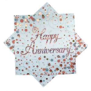 Sparkling Fizz Rose Gold Happy Anniversary Napkin - Pack of 16