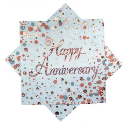 Sparkling Fizz Rose Gold Happy Anniversary Napkin - Pack of 16