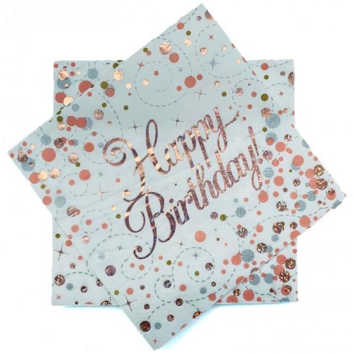 Sparkling Fizz Rose Gold Happy Birthday Napkin - Pack of 16