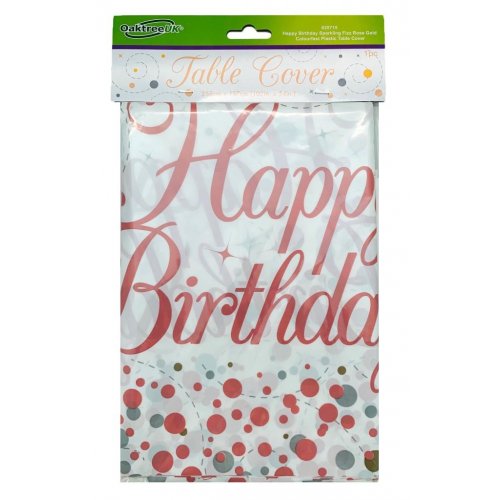 Sparkling Fizz Rose Gold Plastic Happy Birthday Printed Rectangle Tablecover