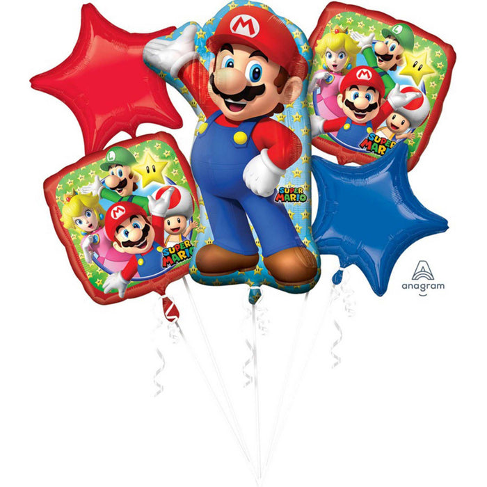 Super Mario Brothers Foil Balloon Bouquet UNINFLATED - Pack of 5