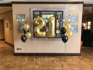 Supershape Number Foils and 2 Bunch of 4 Helium Balloons Bouquet with 16 Inch Confetti Balloon