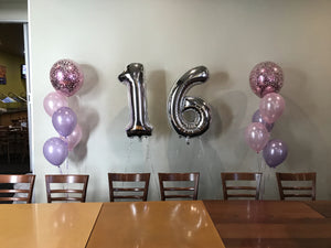 Supershape Number Foils and 2 Bunch of 4 Helium Balloons Bouquet with 16 Inch Confetti Balloon