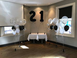 Supershape Number Foils and 2 Bunch of 4 Helium Balloons Bouquet with 16 Inch Confetti Balloon