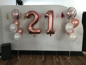 Supershape Number Foils and 2 Bunch of 4 Helium Balloons Bouquet with 16 Inch Confetti Balloon