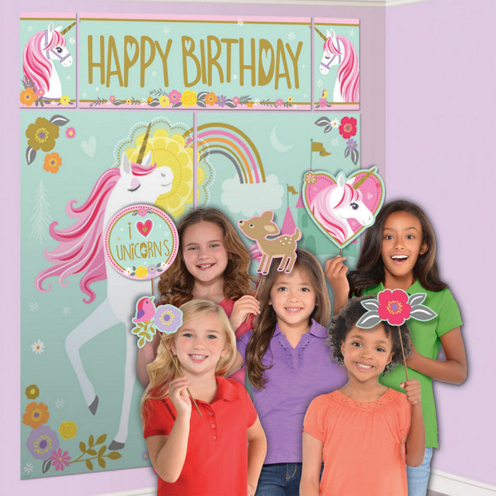 Magical Unicorn Happy Birthday Scene Setter with Photo Props