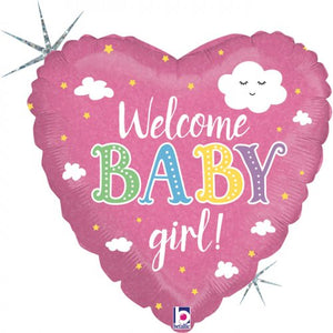 18 Inch Welcome Baby Girl Heart Foil Balloon UNINFLATED