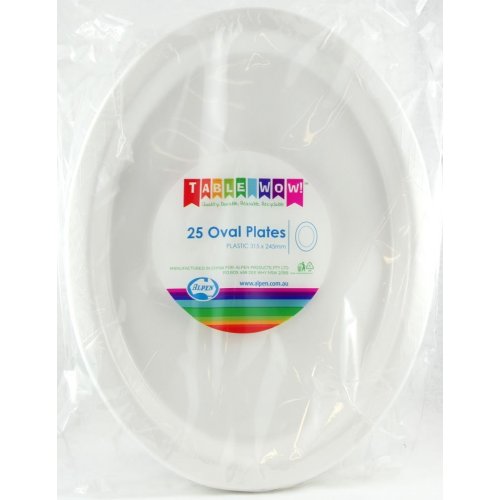 White Plastic Oval Plates - Pack of 25