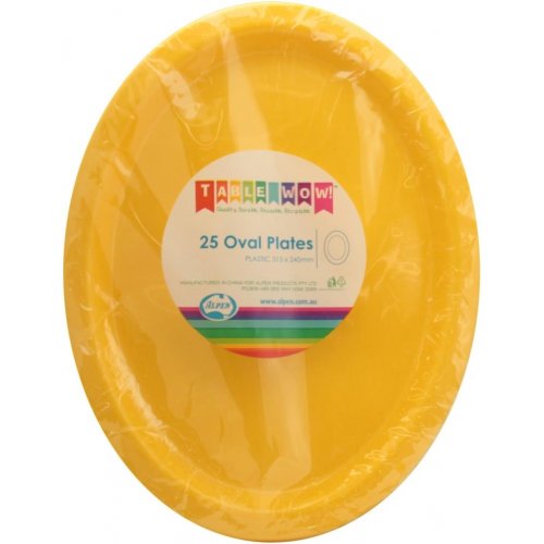 Yellow Plastic Oval Plates - Pack of 25